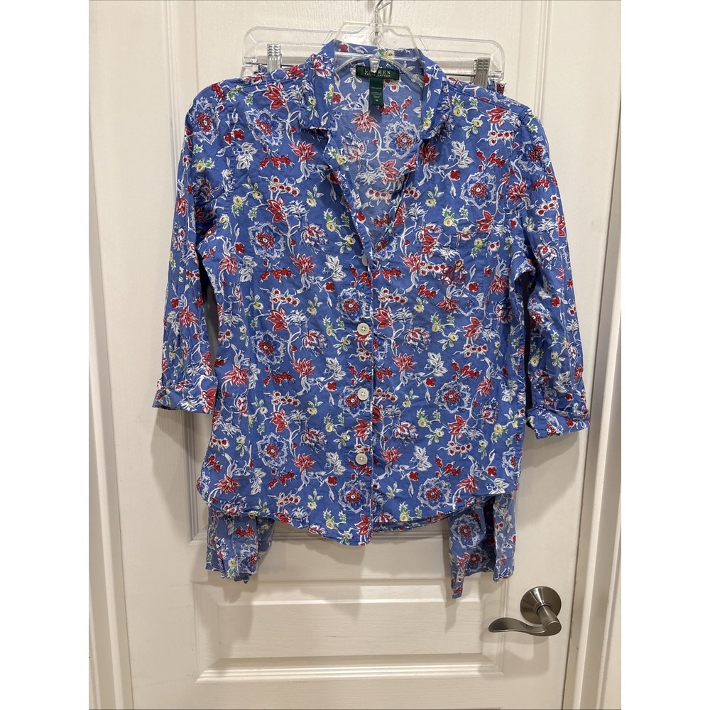 Ralph Lauren Women's Blue Capri Pajama Set Medium Cotton